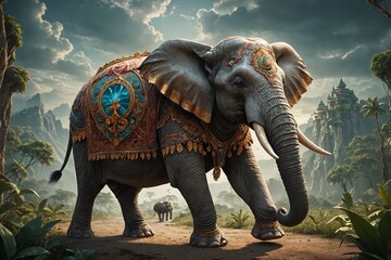 Fototapeta premium African Safari Scene: Elephants Against a Sunset Sky