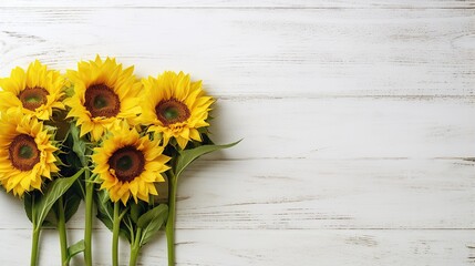 Sunflowers on white wooden background