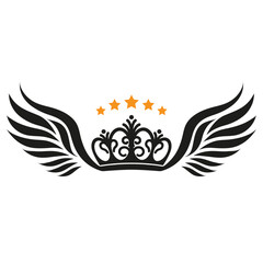Illustration of a crown with wings and stars isolated on a white background