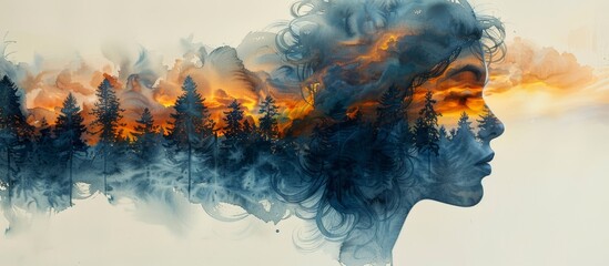 Remember that it's okay to ask for help and take steps towards managing your panic disorder. Double exposure painted in watercolor 