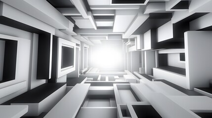 Obraz premium 3d rendering of white and black abstract geometric background. Scene for advertising, technology, showcase, banner, game, sport, cosmetic, business, metaverse. Sci-Fi Illustration. Product display