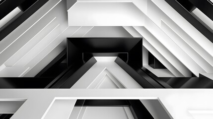 Obraz premium 3d rendering of white and black abstract geometric background. Scene for advertising, technology, showcase, banner, game, sport, cosmetic, business, metaverse. Sci-Fi Illustration. Product display