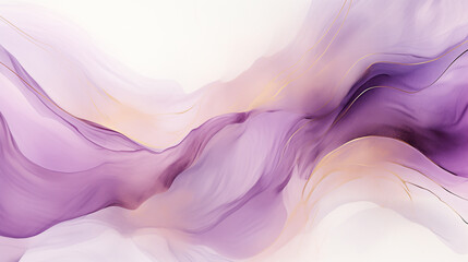 Mauve liquid watercolor background with golden glitter lines. Pastel violet marble alcohol ink...