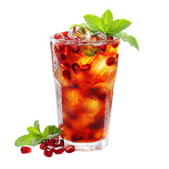 Delicious and Yummy Minty Pomegranate Iced Tea isolated on white background 