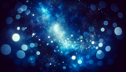 A wide-format deep blue and white bokeh background, with a stronger emphasis on deep sapphire blue.