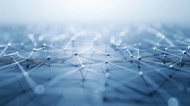 Abstract network connections with pastel nodes and delicate lines on a soft blue gradient background - AI generated