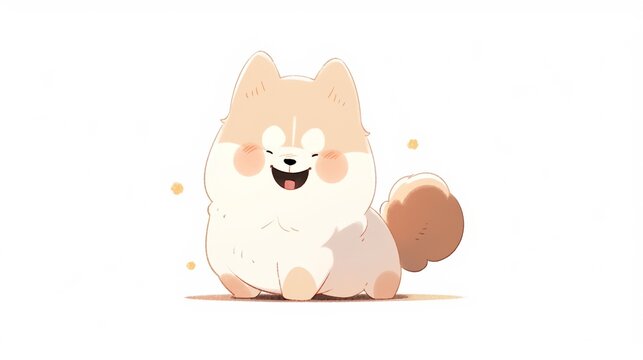 medium shot of 2.5d cute anime dog with white backgroun