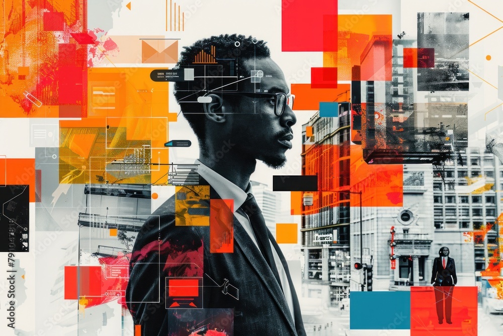 Poster a collage of images representing various modes of communication in business
