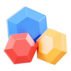 Colorful 3D rendered gems on a transparent background