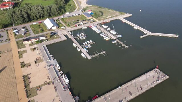 Fishing Port Krynica Morska and Aerial View in north of Poland. High quality 4k footage