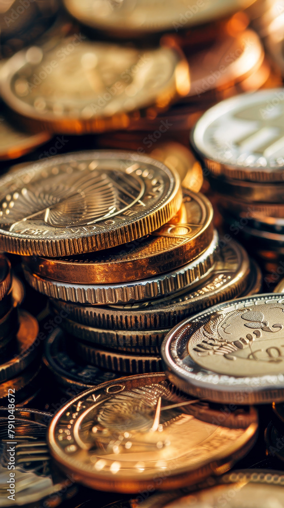 Poster a stack of coins with different colors and sizes