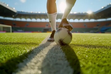 Close-up of a male player exercising with the ball on soccer, a soccer player at the stadium, a...