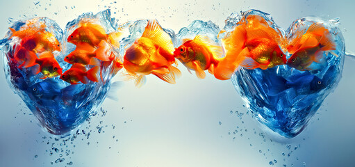 A series of fish swimming in a heart shaped pool. World Oceans Day,Fish Migration day of Fisheries Day - 791050455