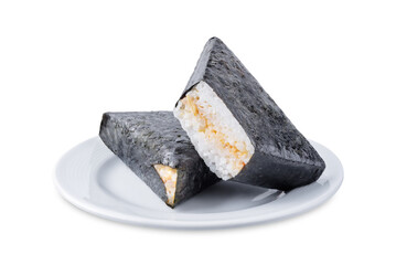 Japanese onigiri with tuna on a white isolated background