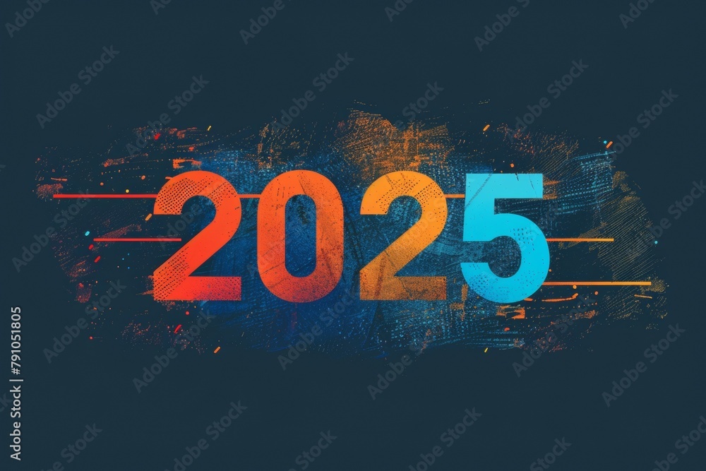Poster numbers 2025 new year concept. background with selective focus and copy space