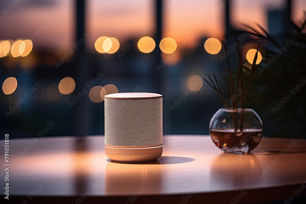 Poster smart speaker. background with selective focus and copy space