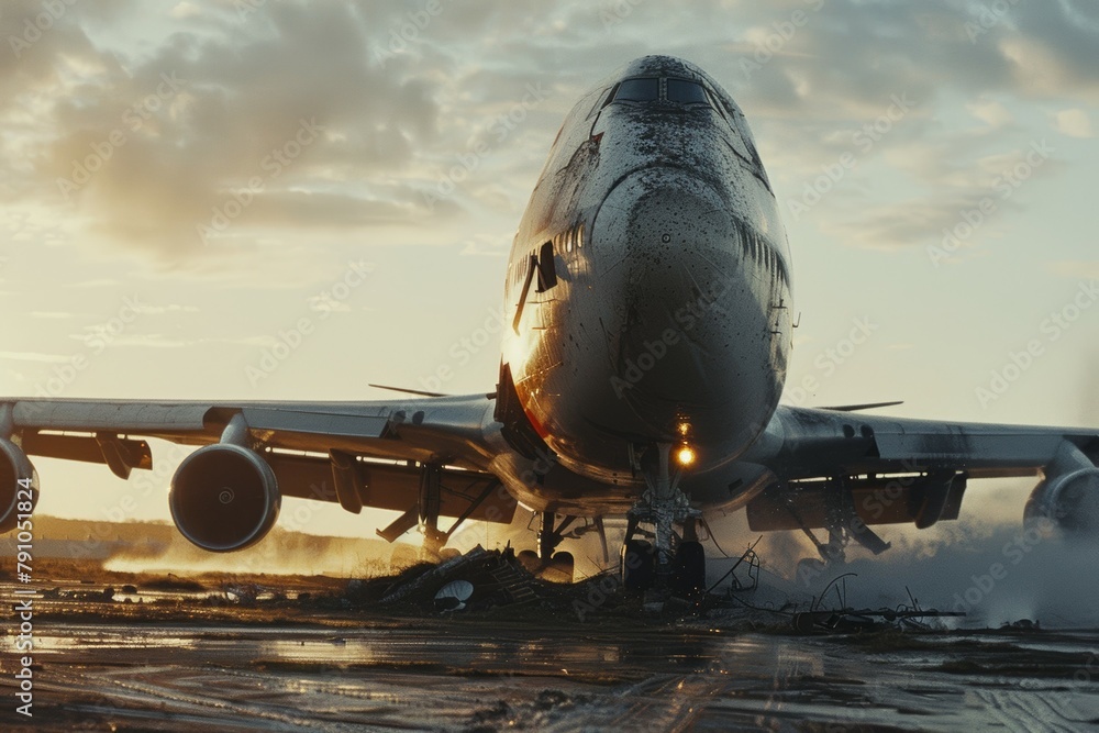 Poster airplane crash. background with selective focus and copy space