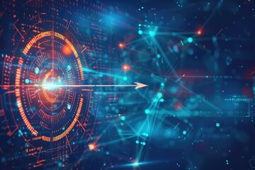 Close-up of a digital dart hitting bullseye, an allegory for precision, goal achievement, and strategic success - AI generated