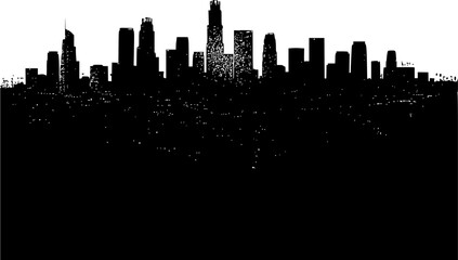 Silhouette Illustration of Los Angeles Cityscape, Sunset Backdrop