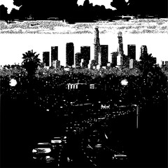 Pixel Art of Retro Los Angeles Cityscape, Nostalgic Charm