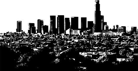 Fototapeta premium Panoramic Line Vector of Los Angeles City, Urban Skyline