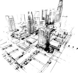 Blueprint of Los Angeles City Neighborhood, Tall Buildings Sketch