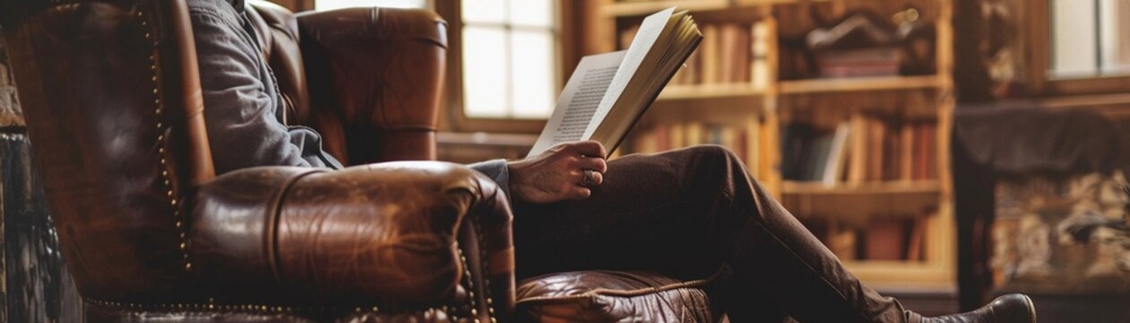 Person reading quietly in a plush vintage armchair, encapsulating the essence of relaxation and oldworld charm