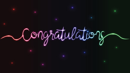 Neon congratulations sign. Neon lettering congratulations isolated on black background. Glowing neon lettering template. Signboard banner vector design. typography logo for decoration. Congrats design