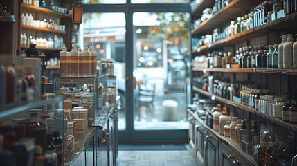 blur pharmacy drugstore shelves background