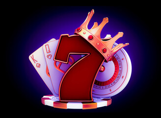 casino mix  slot machine roulette set card banner 3d render 3d rendering illustration 