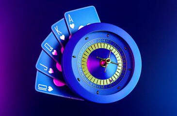 casino mix  slot machine roulette set card banner 3d render 3d rendering illustration 