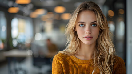 Obraz premium Blurred business office with young people in casual wear and bokeh background 