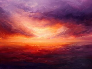 Surrealistic skies painted in a palette of sunset oranges and deep purples, smooth gradients forming a backdrop of peace - obrazy, fototapety, plakaty