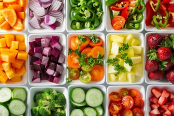 Colorful Assortment of Fresh Cut Fruits and Vegetables