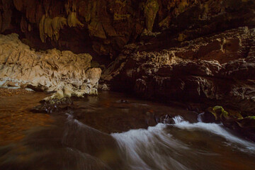 The beautiful views of the stalactite and stalagmite-filled cave in Lam Khlong Ngu National Park,...