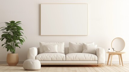 All White modern interior with furniture and canvas on wall. AI generated