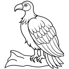 Vulture sitting on tree bark bird Line Art Illustration for coloring page
