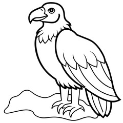 Vulture sitting on tree bark bird Line Art Illustration for coloring page