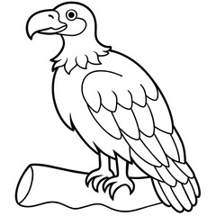 Vulture sitting on tree bark bird Line Art Illustration for coloring page