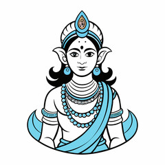 Drawing line art lord Krishna vector on white background 