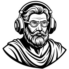Stoic philosopher with headphones and glasses vector silhouette  - obrazy, fototapety, plakaty