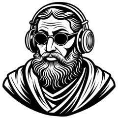 Stoic philosopher with headphones and glasses vector silhouette 