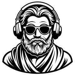 Stoic philosopher with headphones and glasses vector silhouette 
