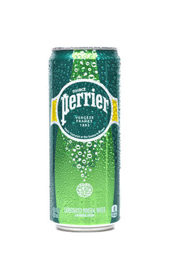 IRVINE, CALIFORNIA - 20 APR 2024: A can of Perrier Carbonated Mineral Water.