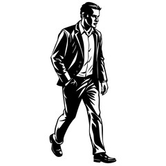 Man walking on white background 