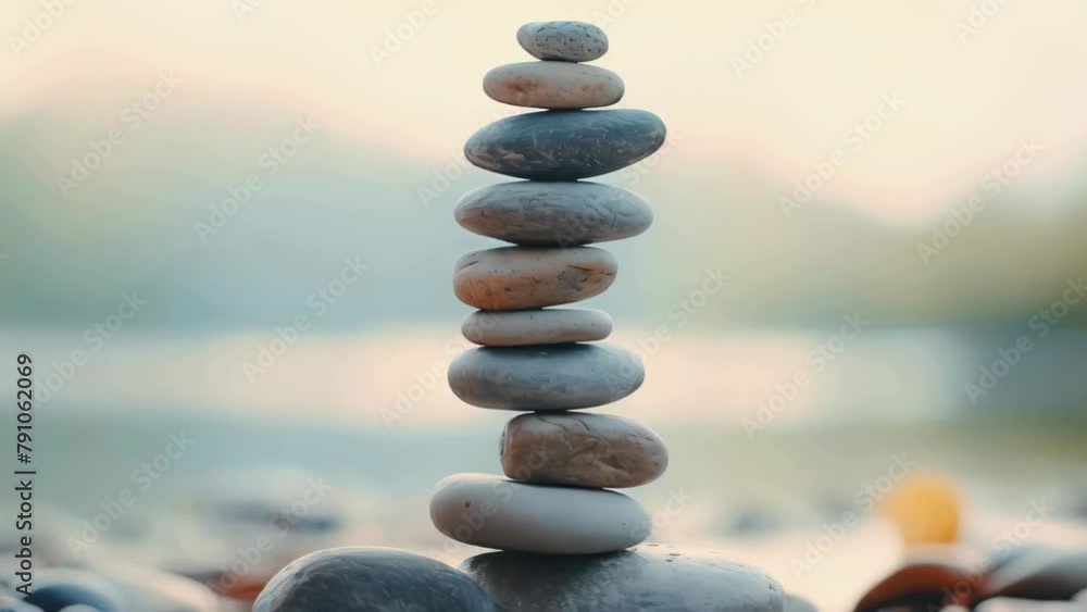 Poster a stack of rocks is arranged in a pyramid shape