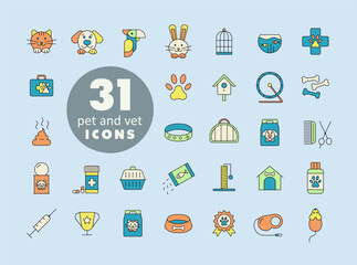 Pet and vet vector isolated icon set