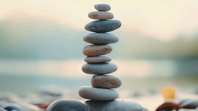 A stack of rocks is arranged in a pyramid shape