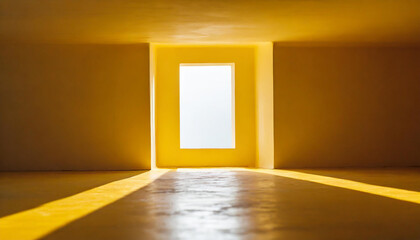 3d render, abstract minimal yellow background, with a light ball in the center of an empty room