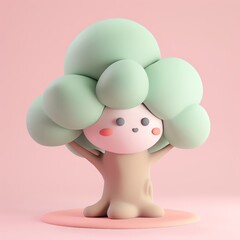 Adorable clay tree, muted pastels, 3D clay icon, Blender 3d, matte background with subtle gradients, kawaii